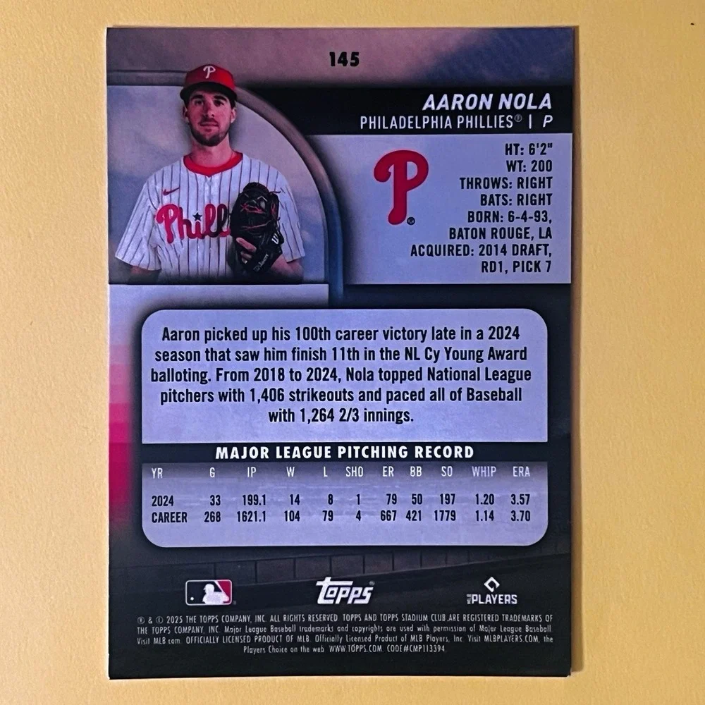 2025 Topps Stadium Club‎ Baseball Aaron Nola #145 Philadelphia Phillies